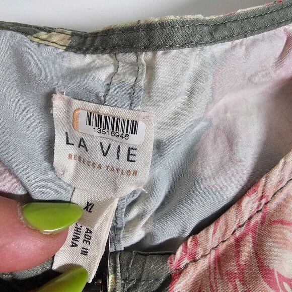 Lavie Rebecca Taylor Floral Short Sleeve Peonies Jumpsuit In Moss Combo XL - Picture 6 of 16